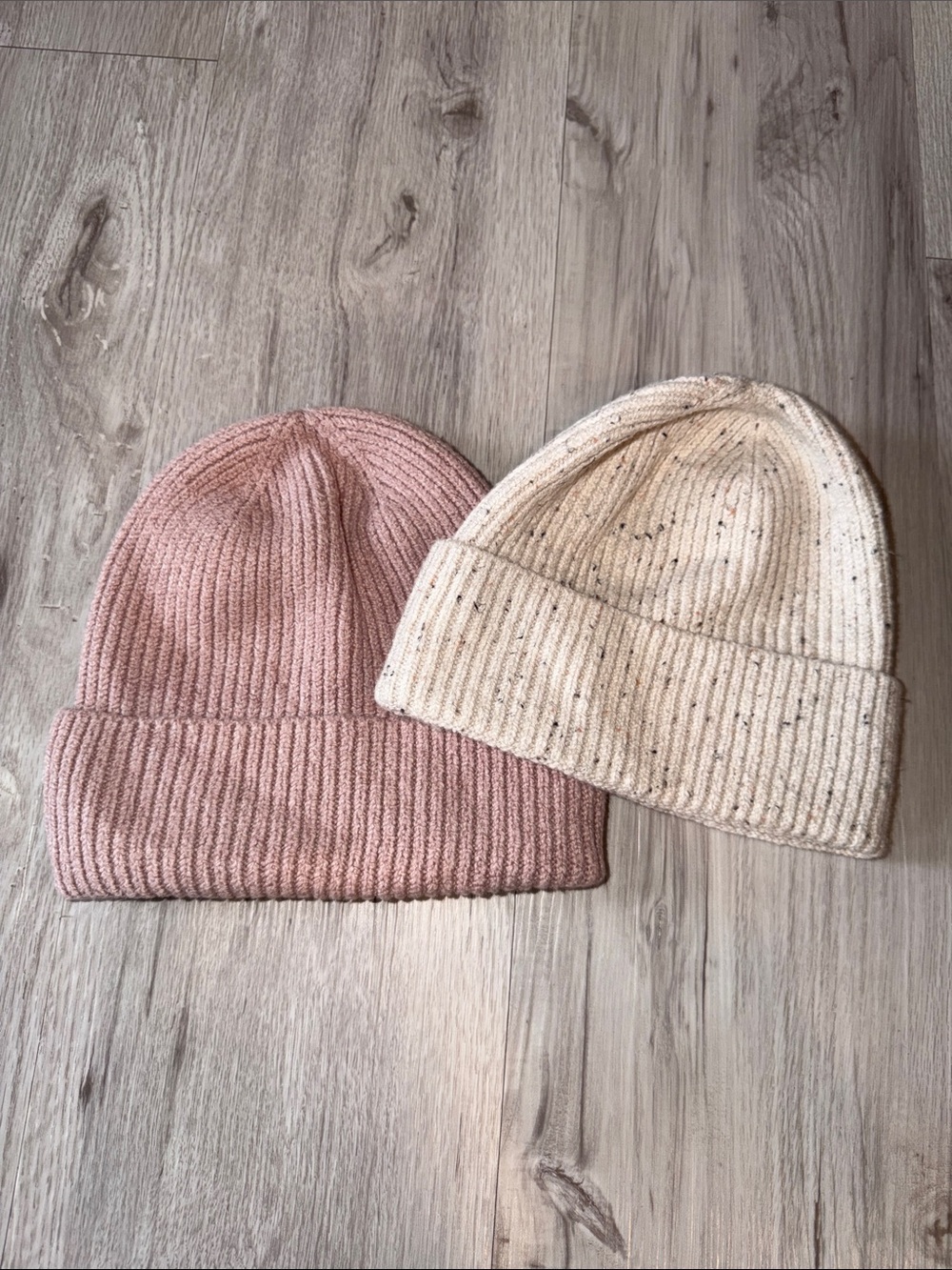 Universal Thread Ribbed Knit Beanie Duo - Pink & Cream Speckled